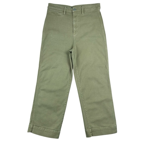 Quince Stretch Cotton Wide Leg Crop Chino Pants Size 10 Olive Green High Rise - Picture 5 of 12